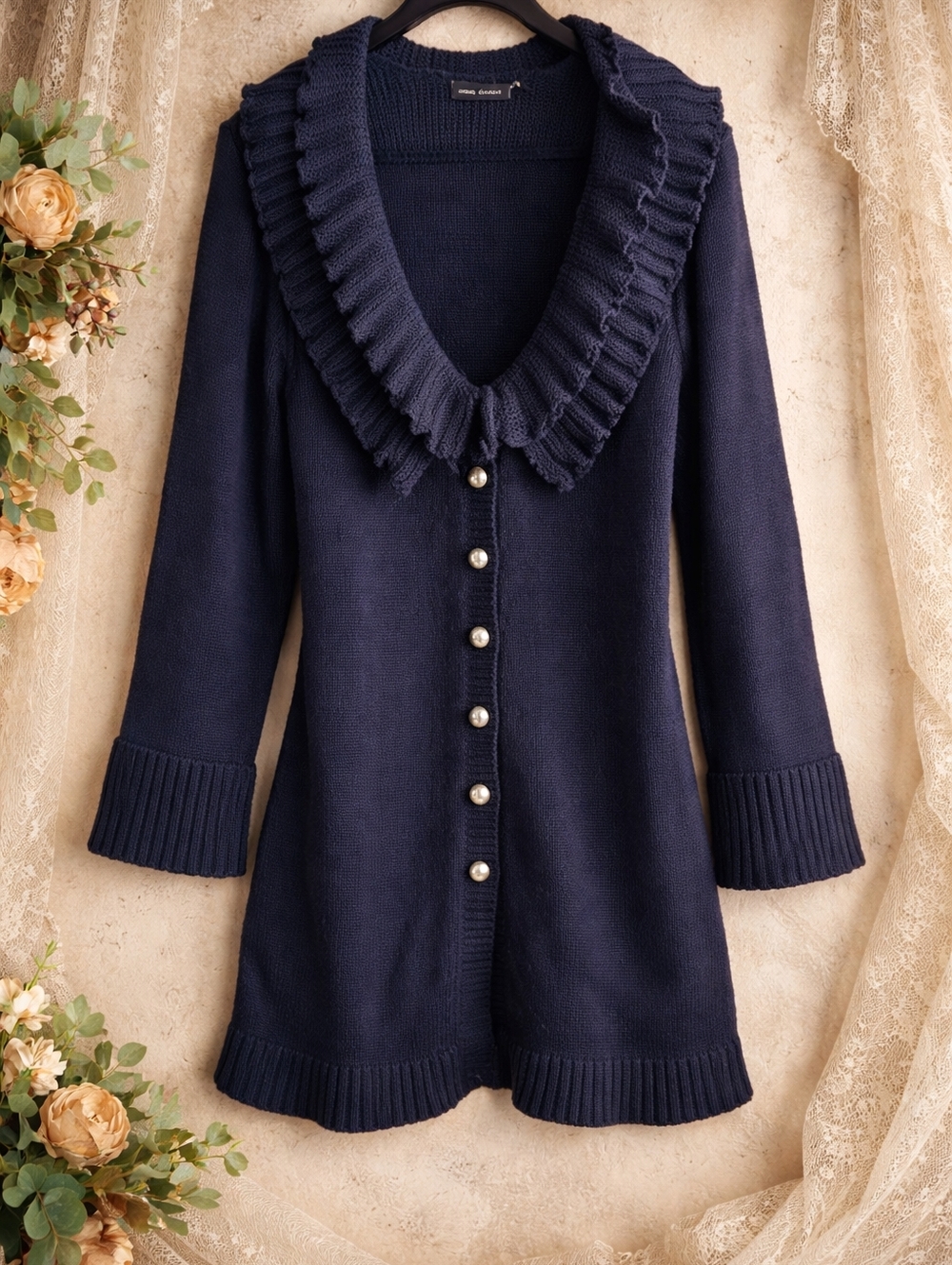 Chic Navy Ruffled Cardigan
